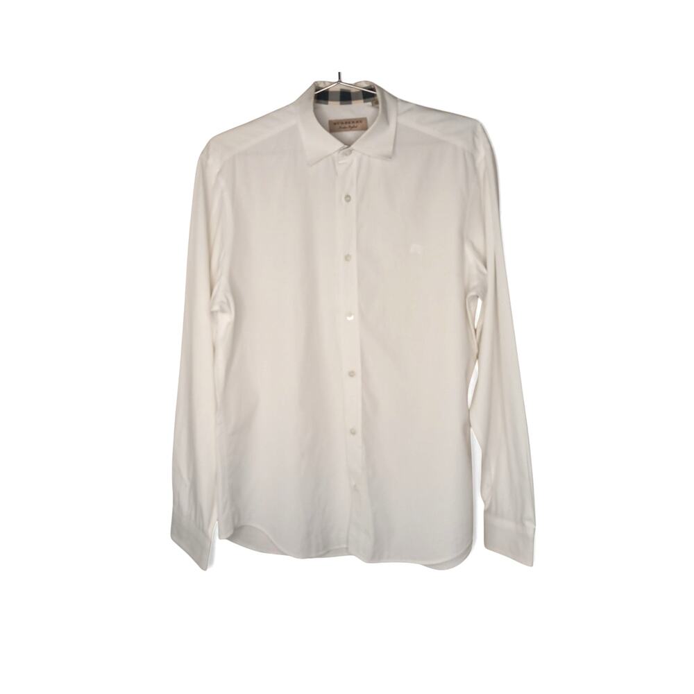 Burberry Men’s White Button Down Shirt Nova Check Trim Size M Business Casual - Picture 2 of 14